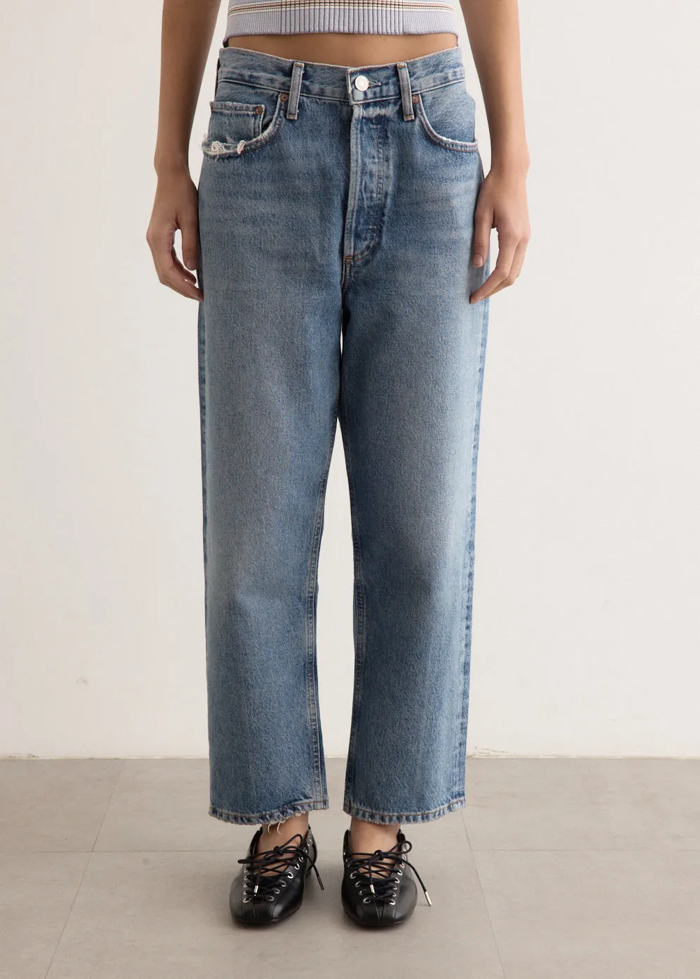 90's Crop Mid Rise Loose Straight Jeans