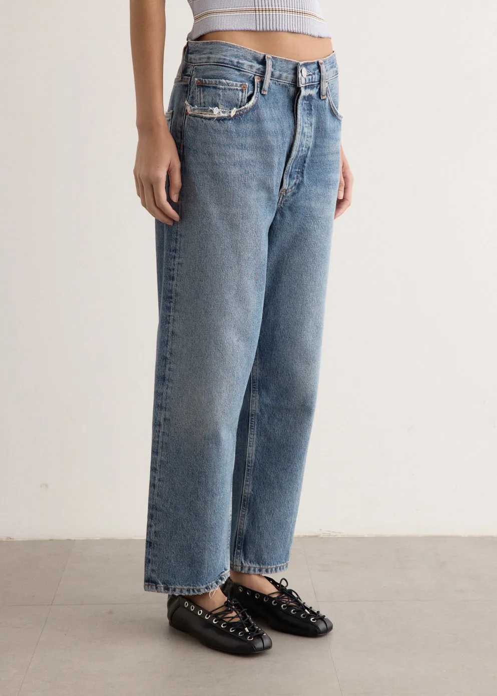 90's Crop Mid Rise Loose Straight Jeans