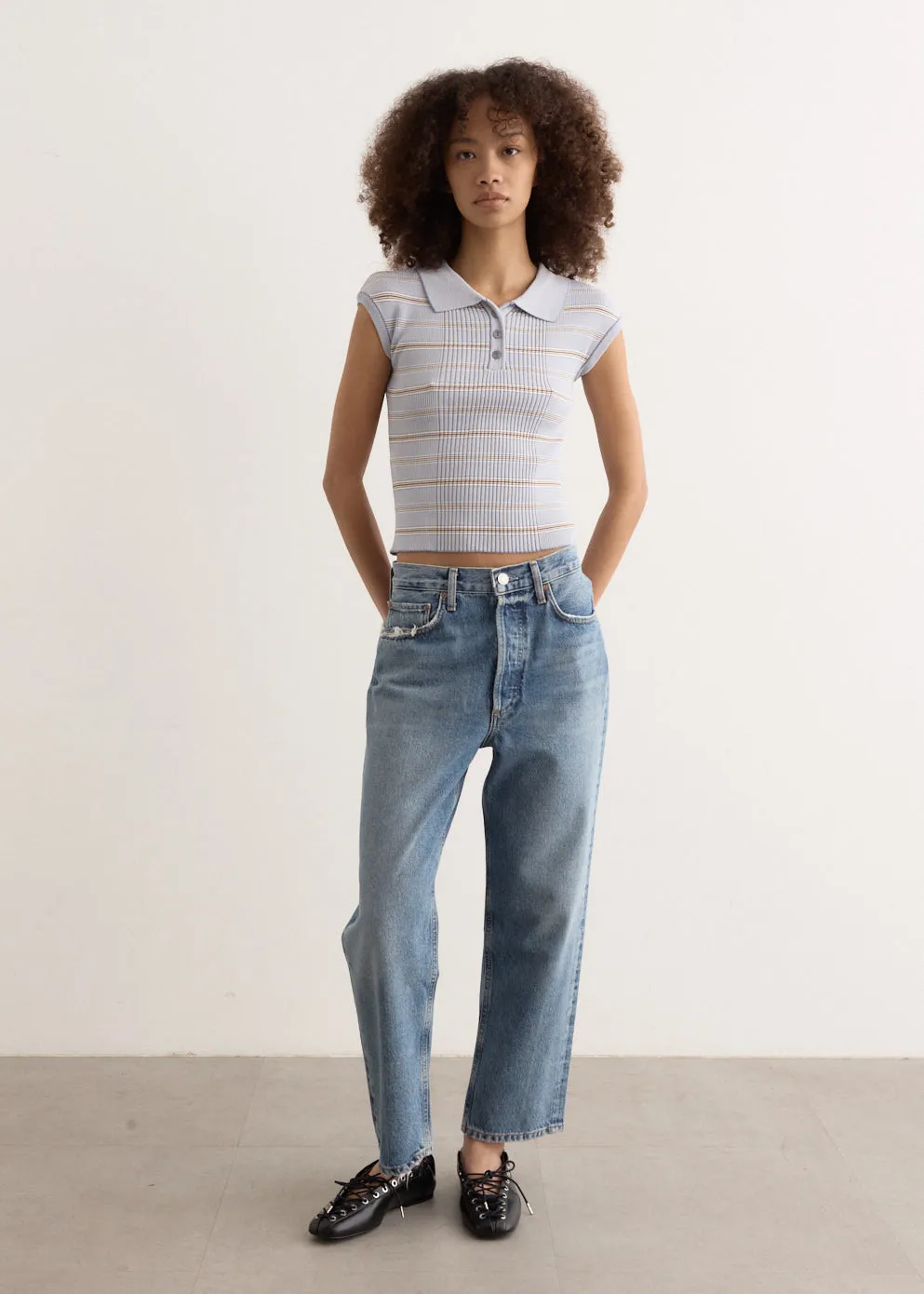 90's Crop Mid Rise Loose Straight Jeans
