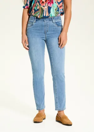 Basic Pull-On Straight Ankle Denim, Medium Wash