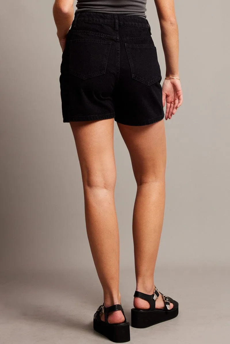 Black Relaxed Denim High Rise Longline