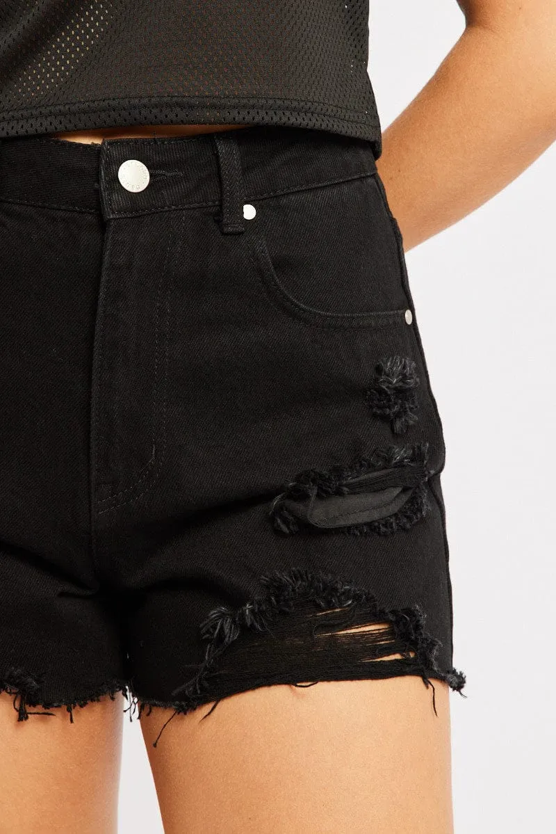 Black Relaxed Short High Rise Ripped
