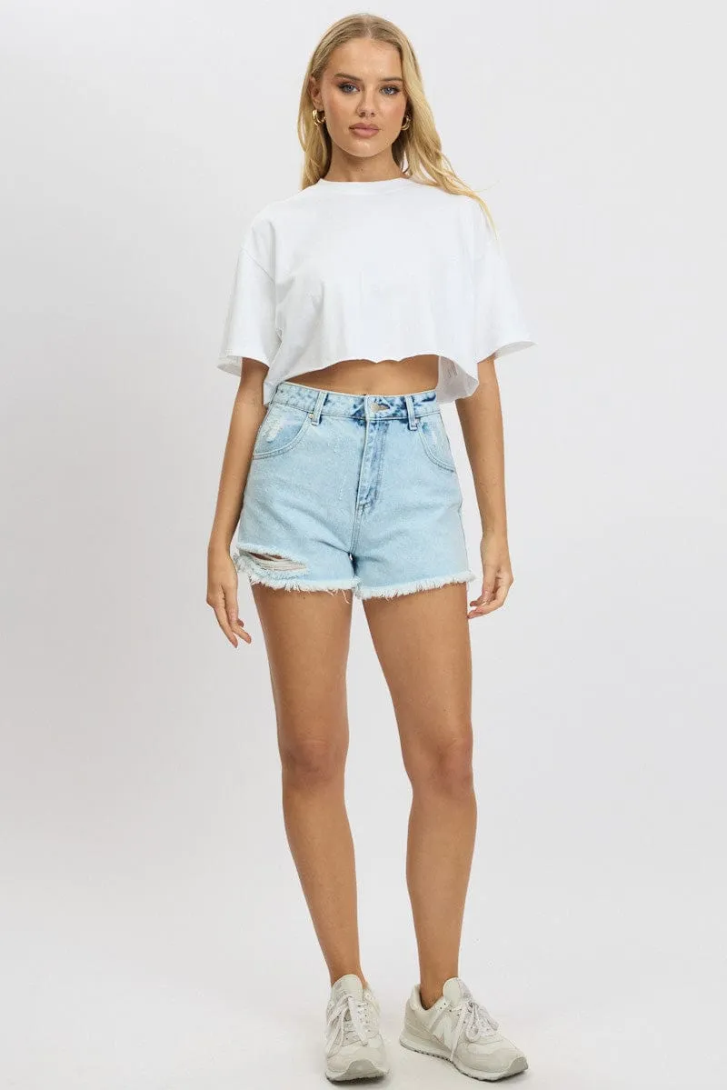 Blue Relaxed Short High Rise