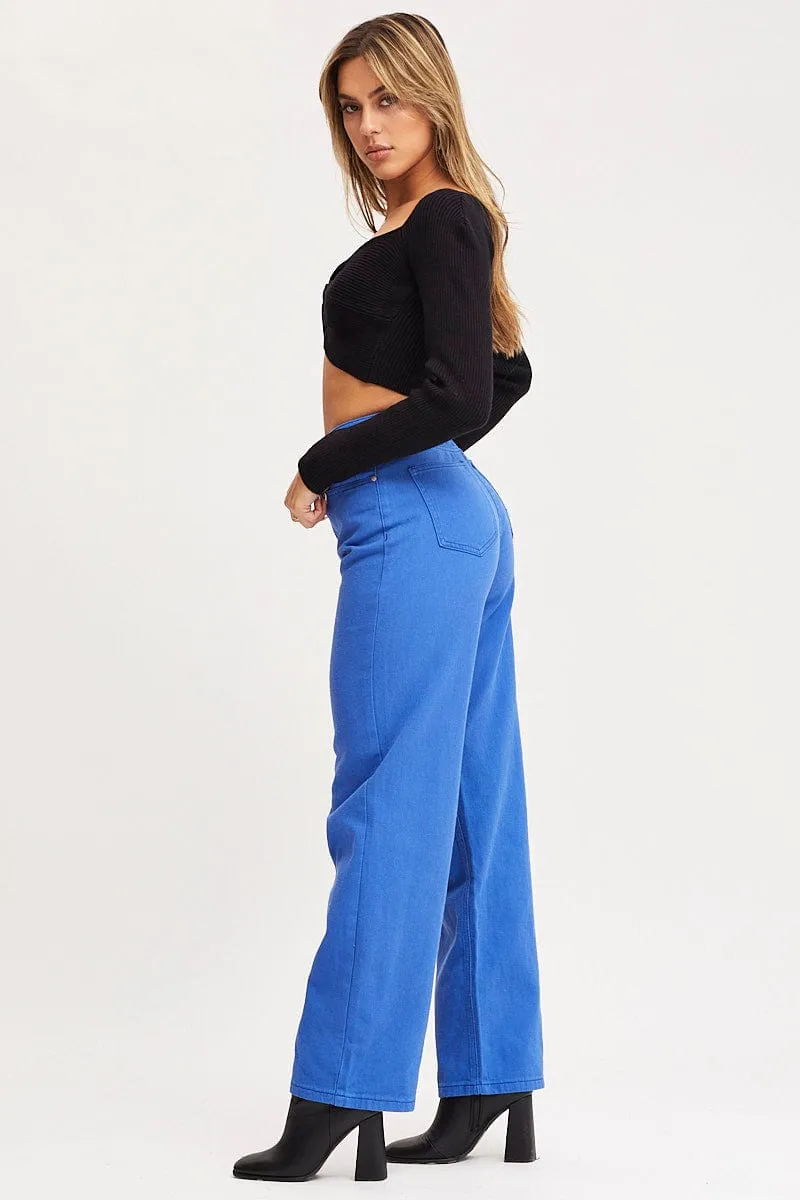 Blue Straight Denim Jeans High Rise