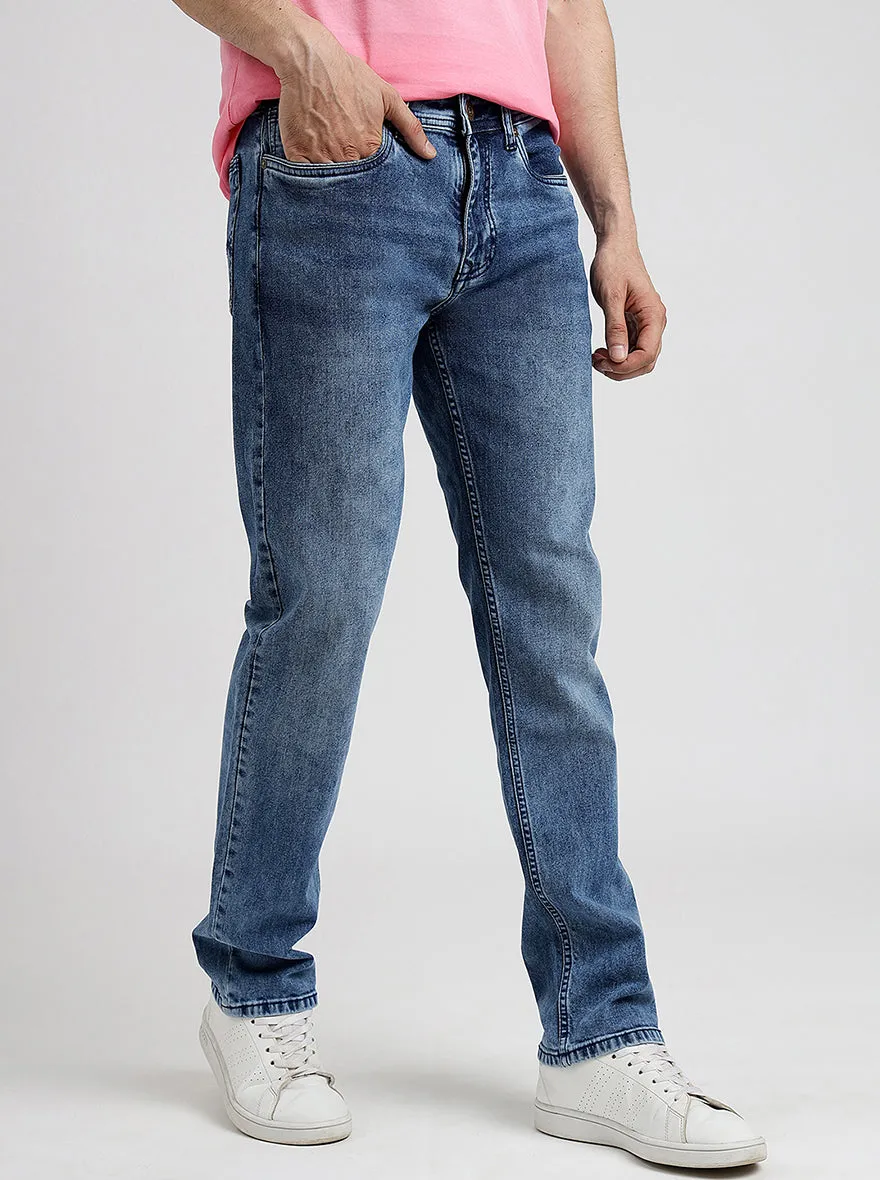 Cloud Blue Washed Straight Fit Jeans | Greenfibre