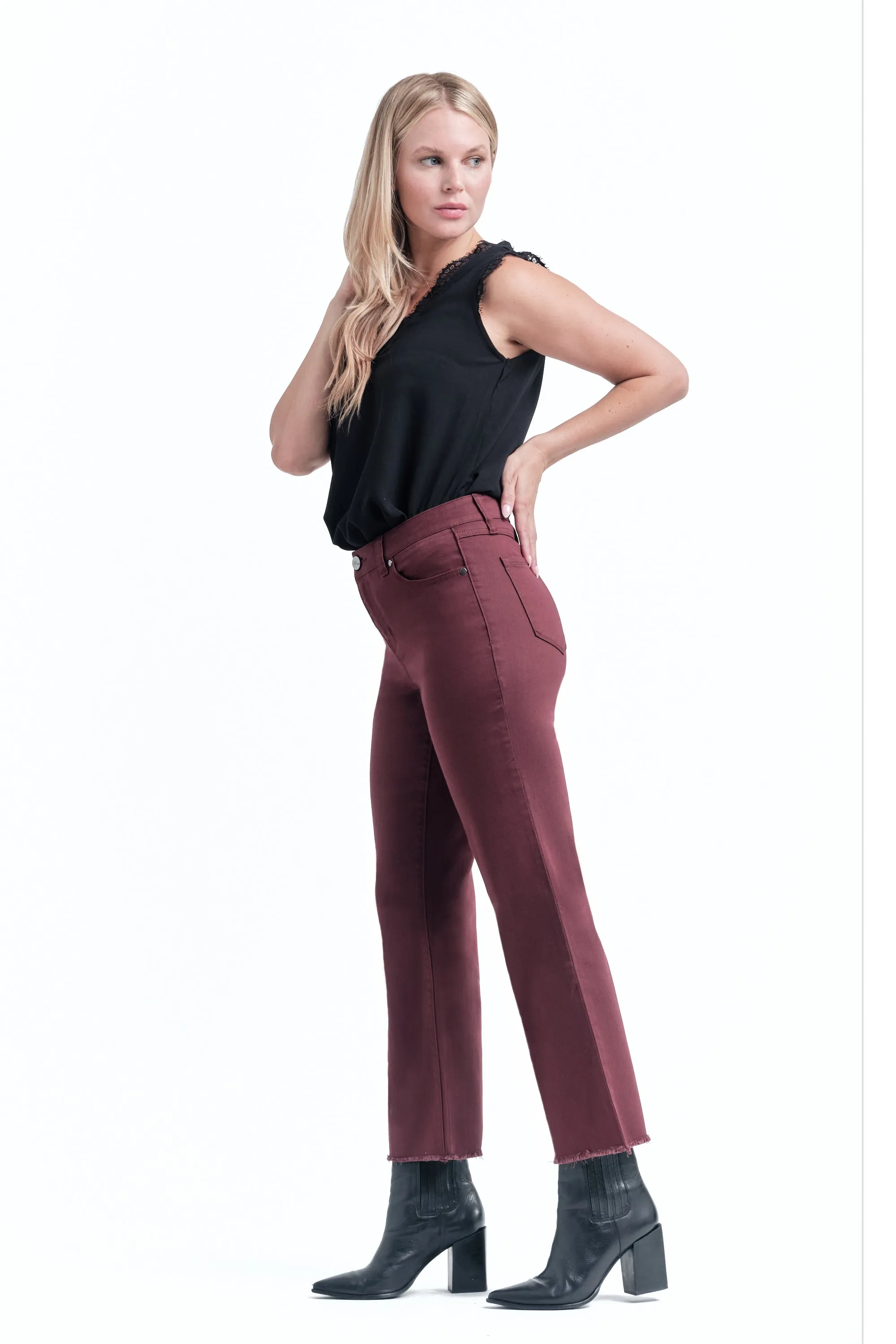 Color Denim Demi-Boot In Rumba Red