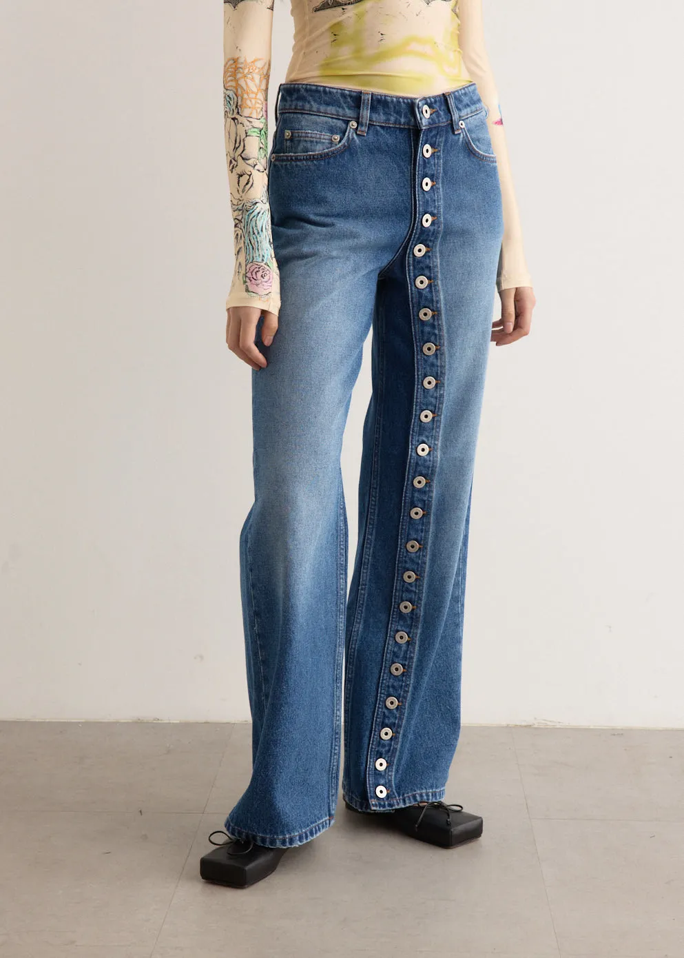 Denim Jeans with Button Details