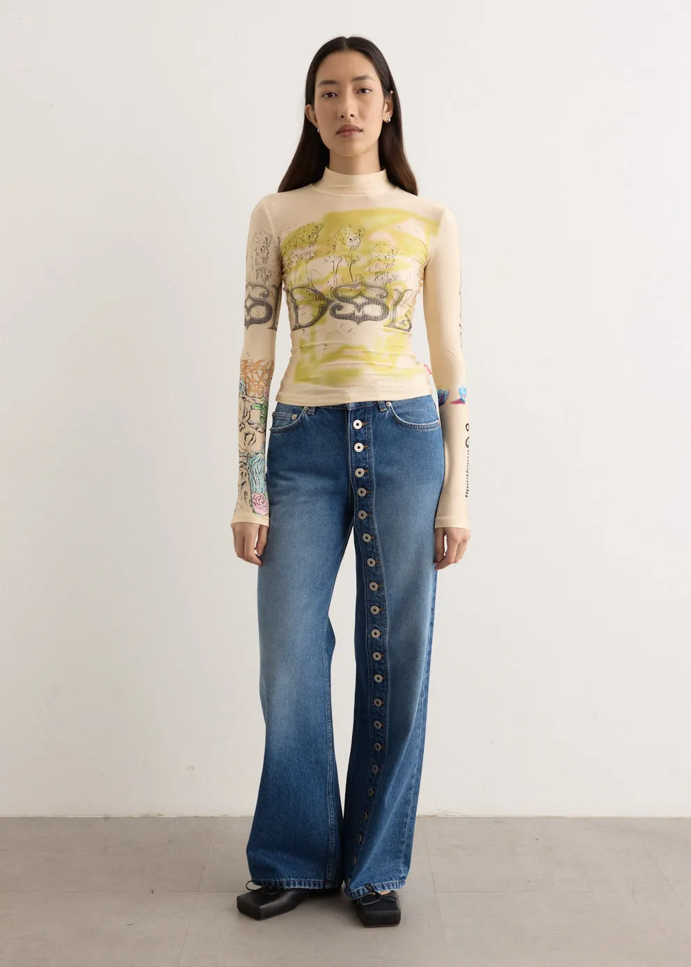 Denim Jeans with Button Details