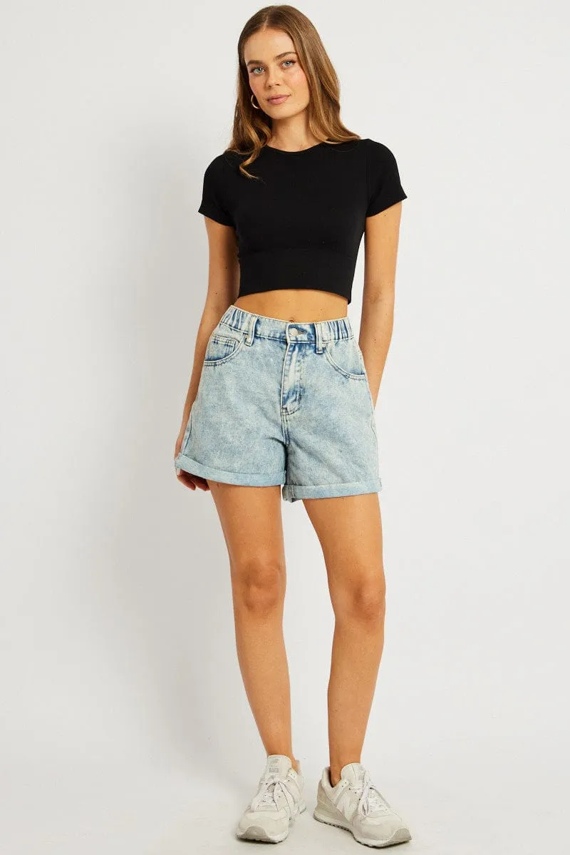 Denim Relaxed Short Elastic Waist