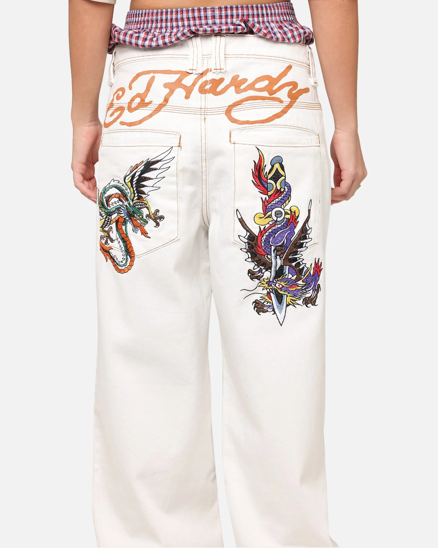 Ed Hardy Ultra Wide Leg Denim Jeans Off White