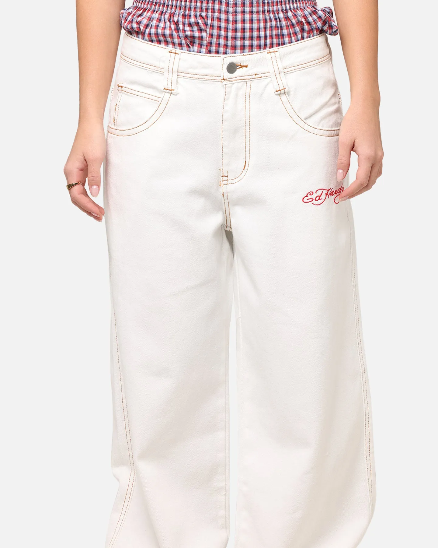 Ed Hardy Ultra Wide Leg Denim Jeans Off White