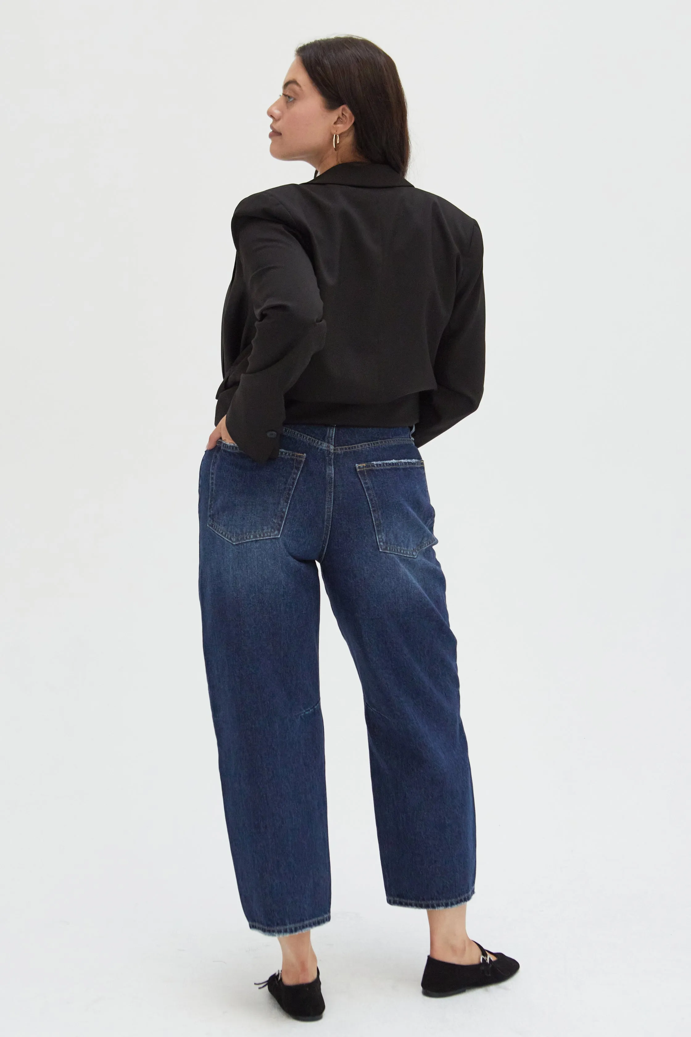 Harlow Barrel Leg High Rise Darted Dark Worn
