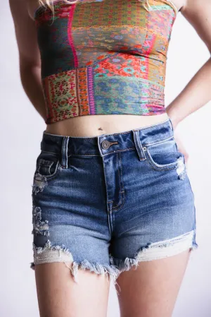 Hidden Frayed Hem Stretch Dark Wash Denim Shorts for Women | HD4183-DK