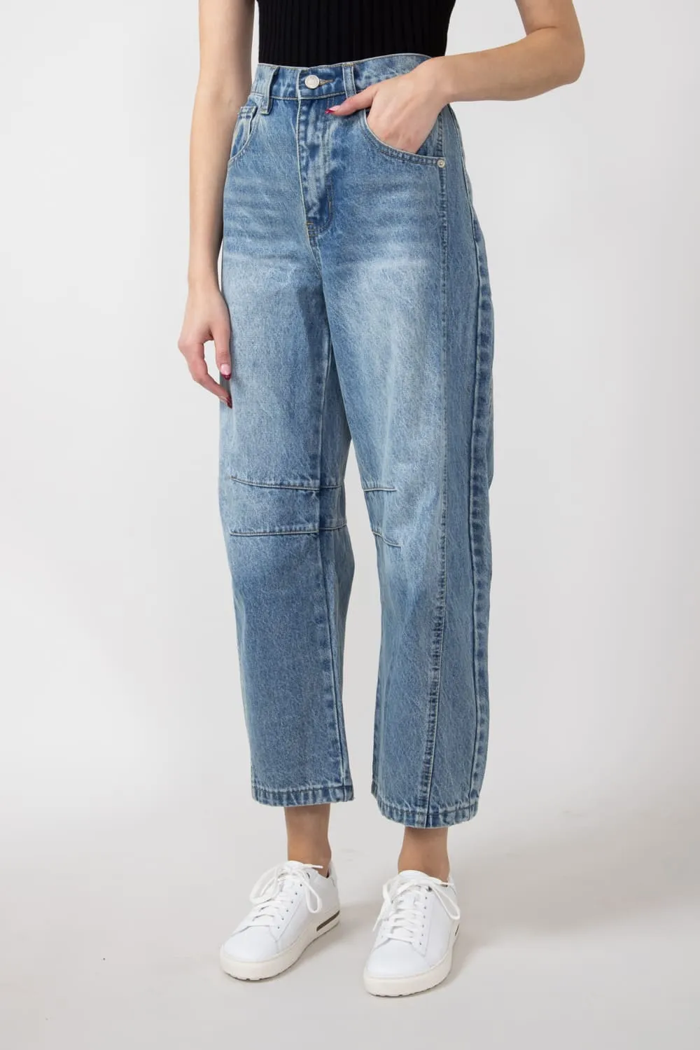High Rise Barrel Leg Jeans for Women | MAP2740-DENIM