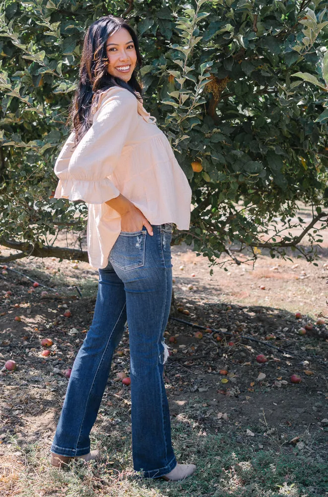 Lucy Mid Rise Hand Sand & Mildly Distressed Bootcut Jeans