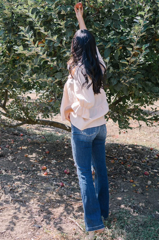 Lucy Mid Rise Hand Sand & Mildly Distressed Bootcut Jeans