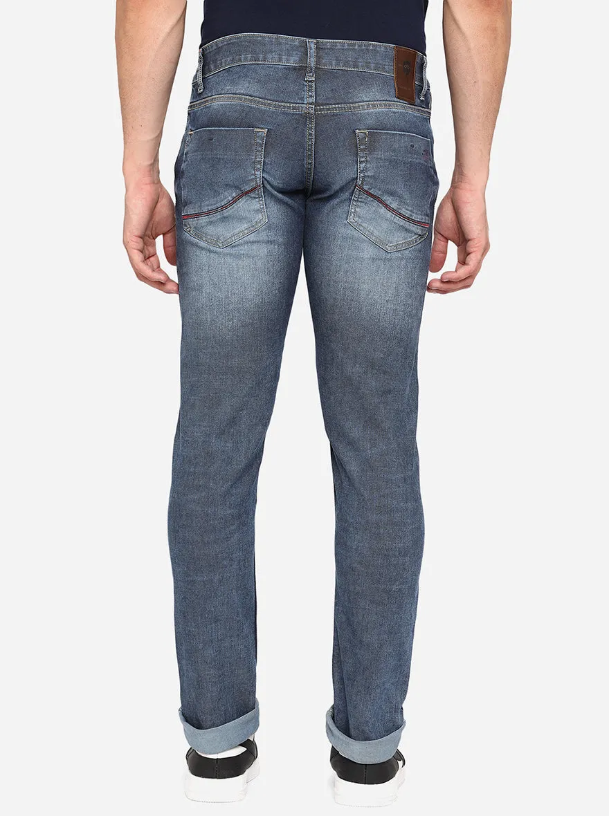 Mid Blue Solid Slim Fit Jeans | JadeBlue