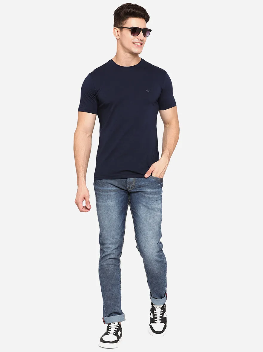 Mid Blue Solid Slim Fit Jeans | JadeBlue