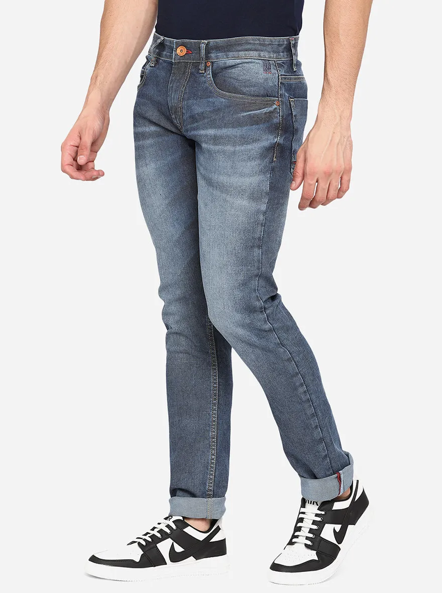 Mid Blue Solid Slim Fit Jeans | JadeBlue