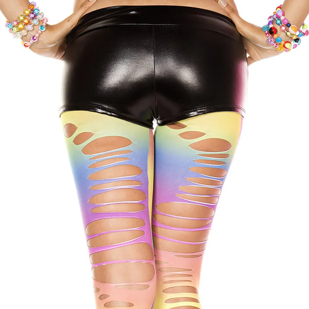 Music Legs Ripped Rainbow Stirrup Leggings