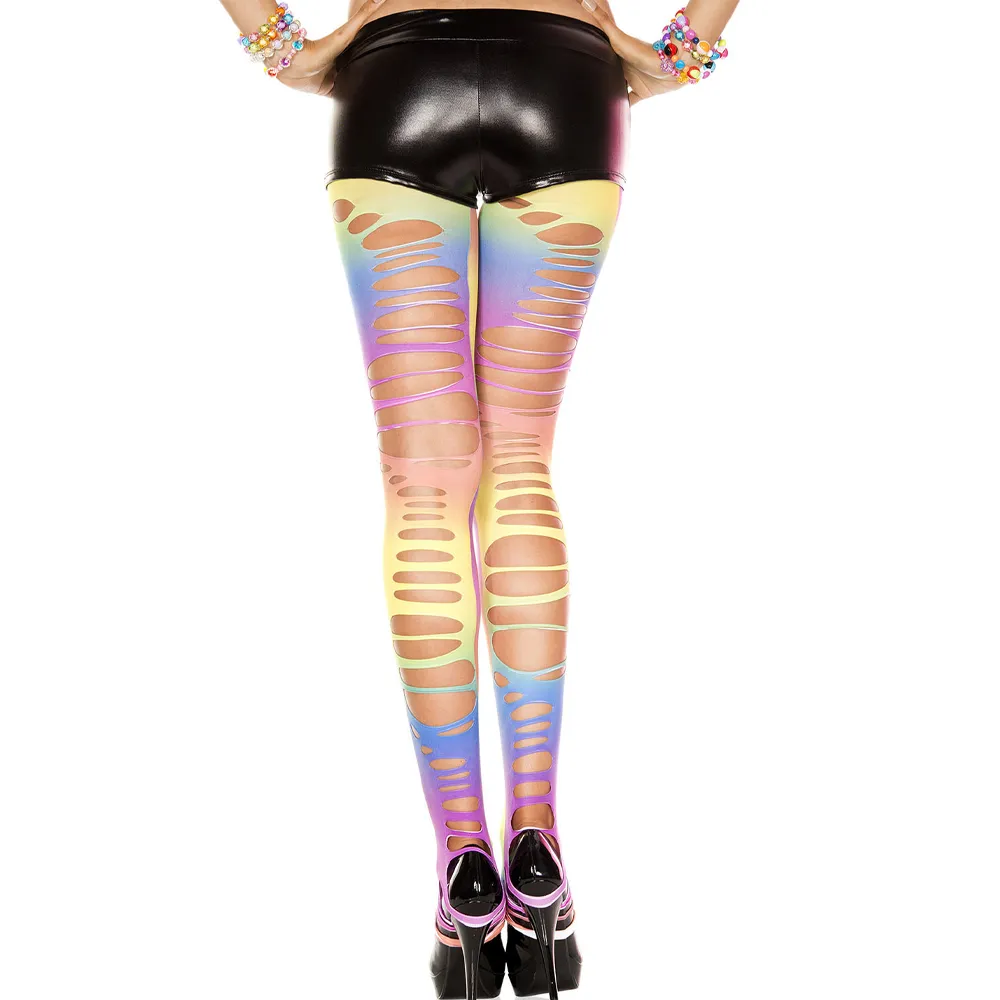 Music Legs Ripped Rainbow Stirrup Leggings