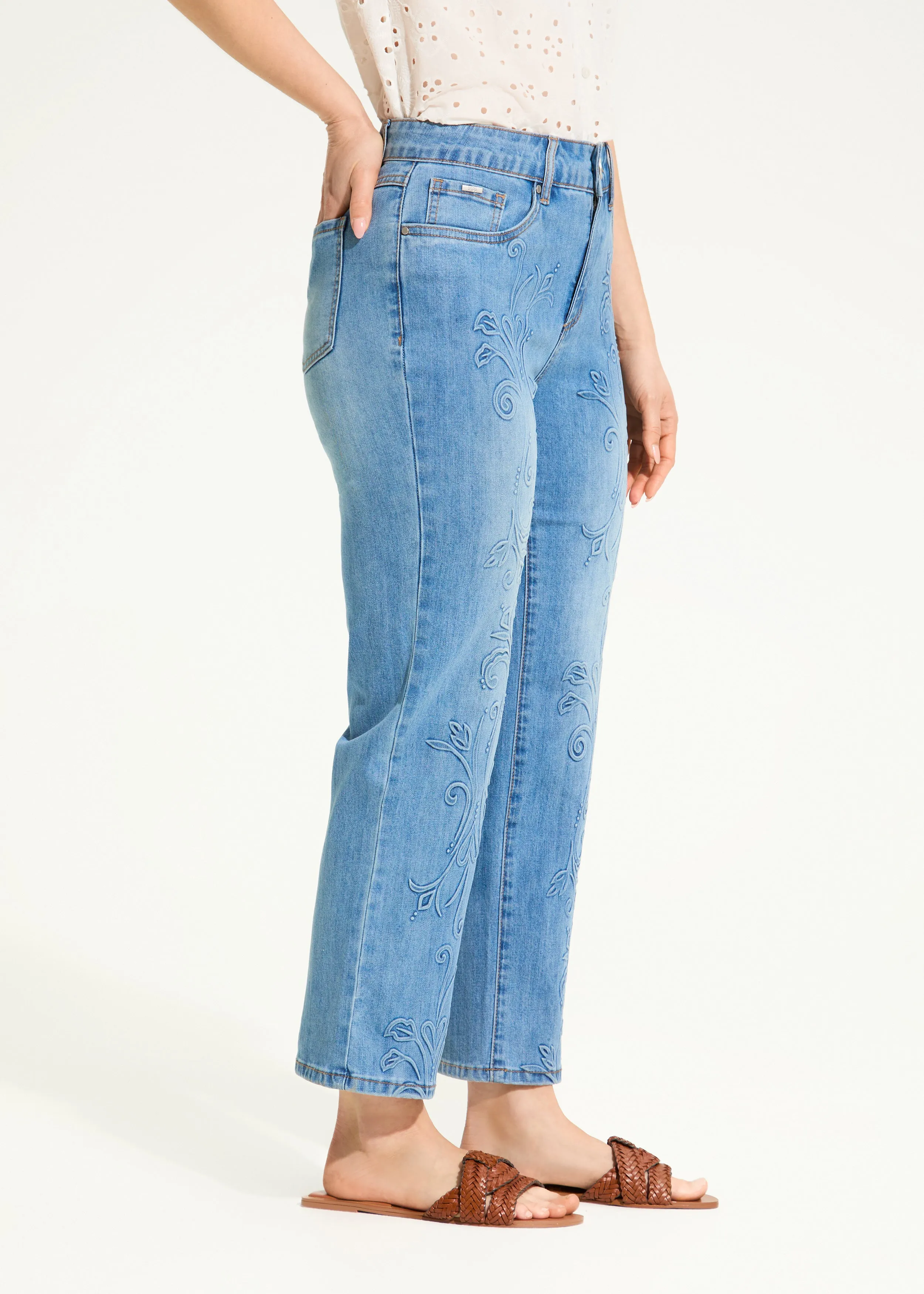 Olivia Straight Crop Denim, Medium Wash