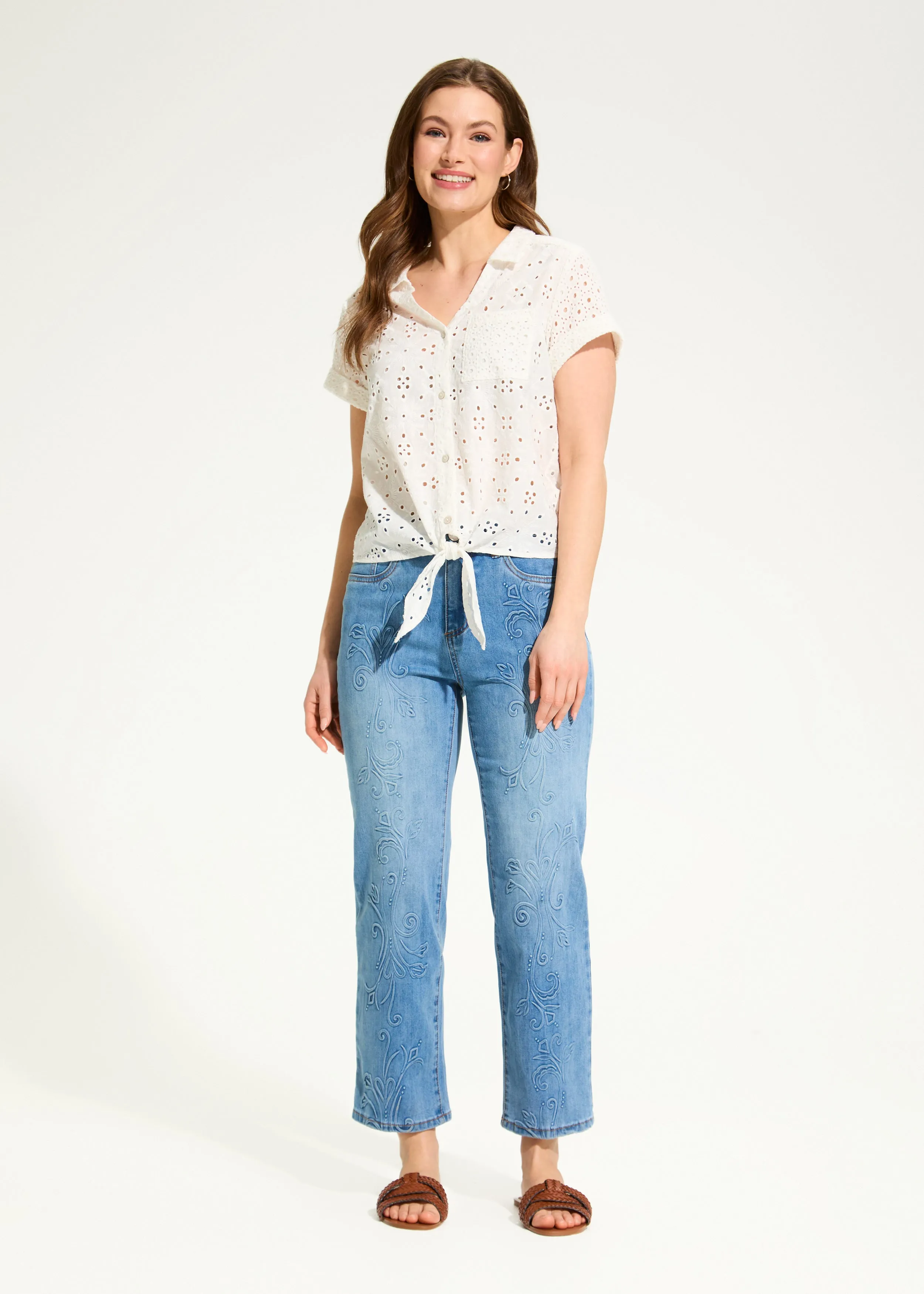 Olivia Straight Crop Denim, Medium Wash