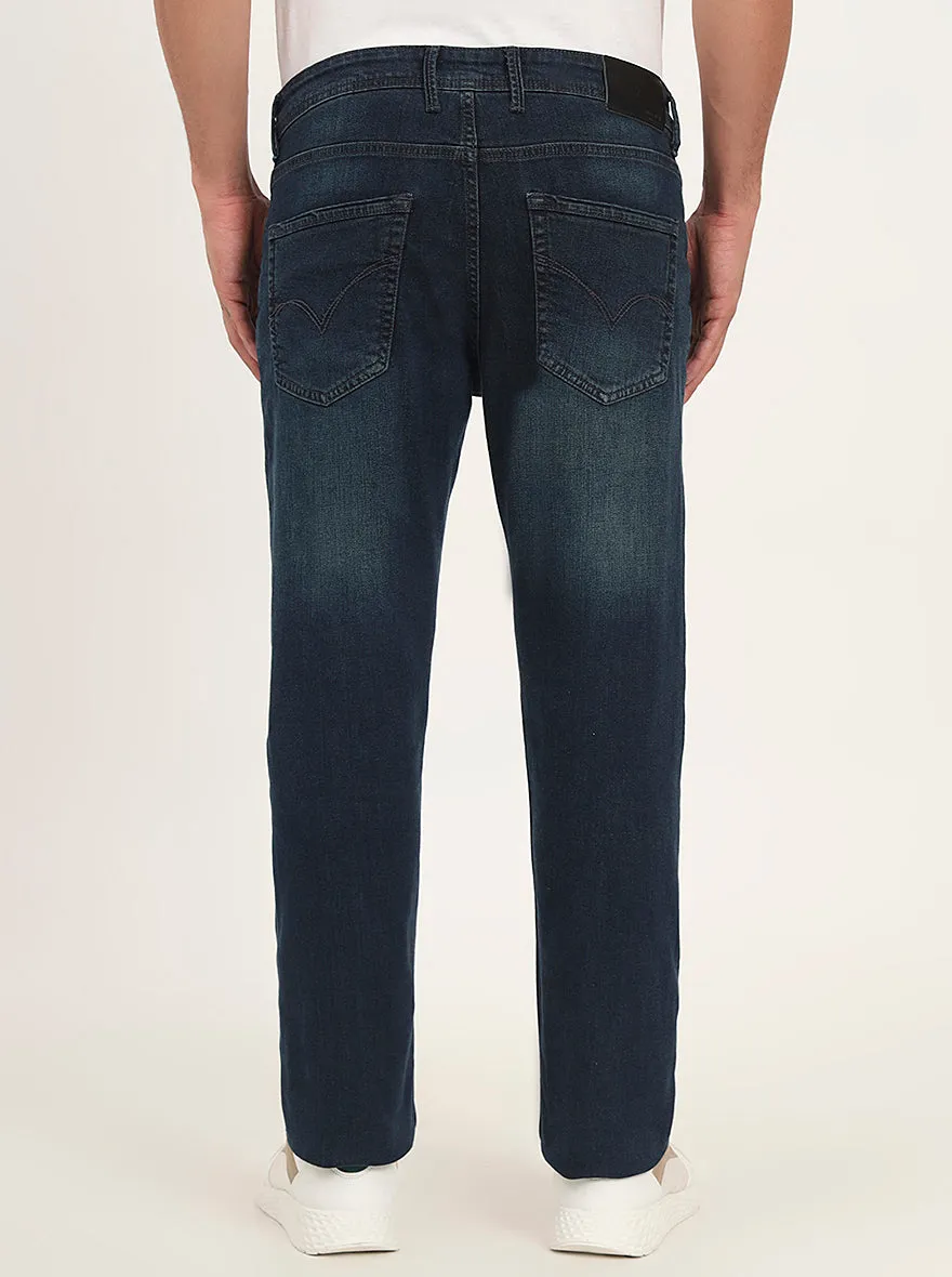Petrol Blue Washed Straight Fit Jeans | JadeBlue