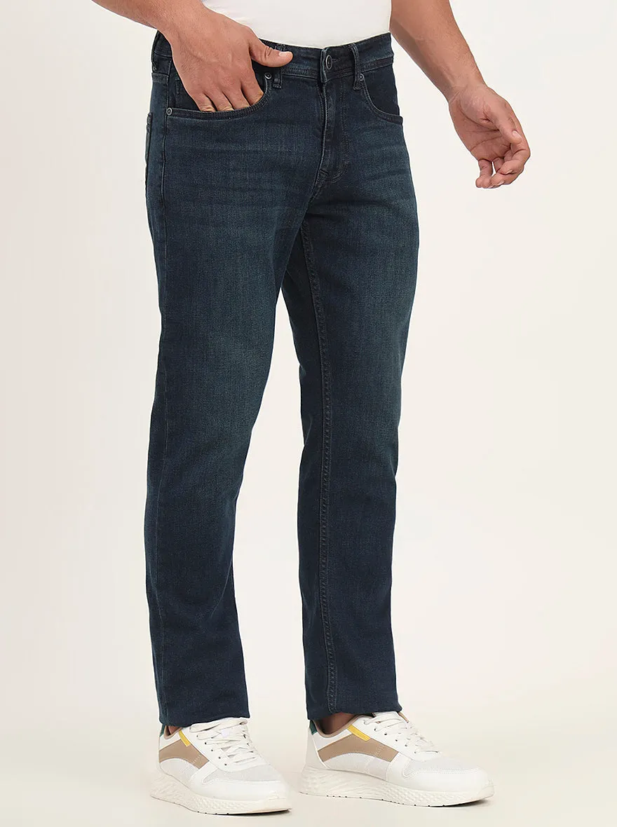 Petrol Blue Washed Straight Fit Jeans | JadeBlue