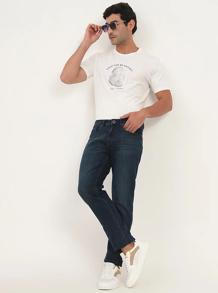 Petrol Blue Washed Straight Fit Jeans | JadeBlue