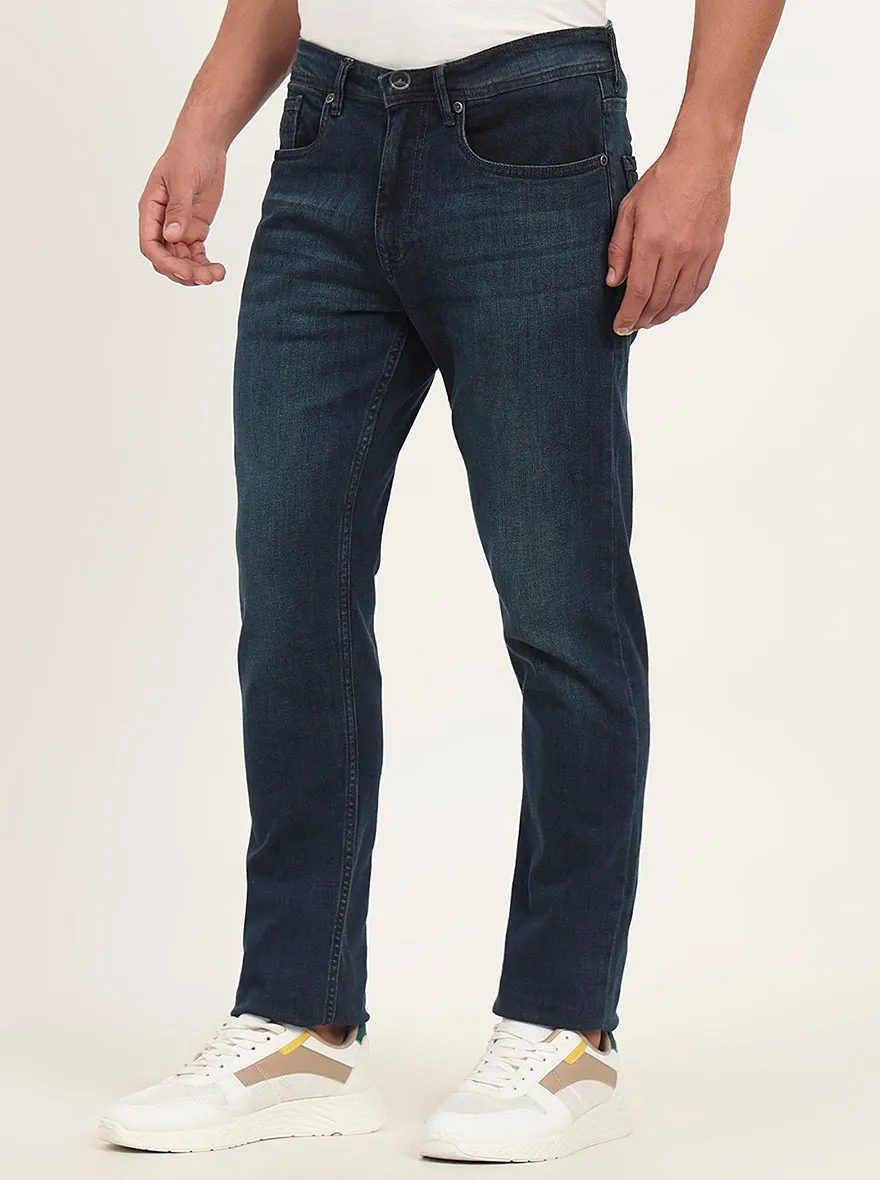 Petrol Blue Washed Straight Fit Jeans | JadeBlue