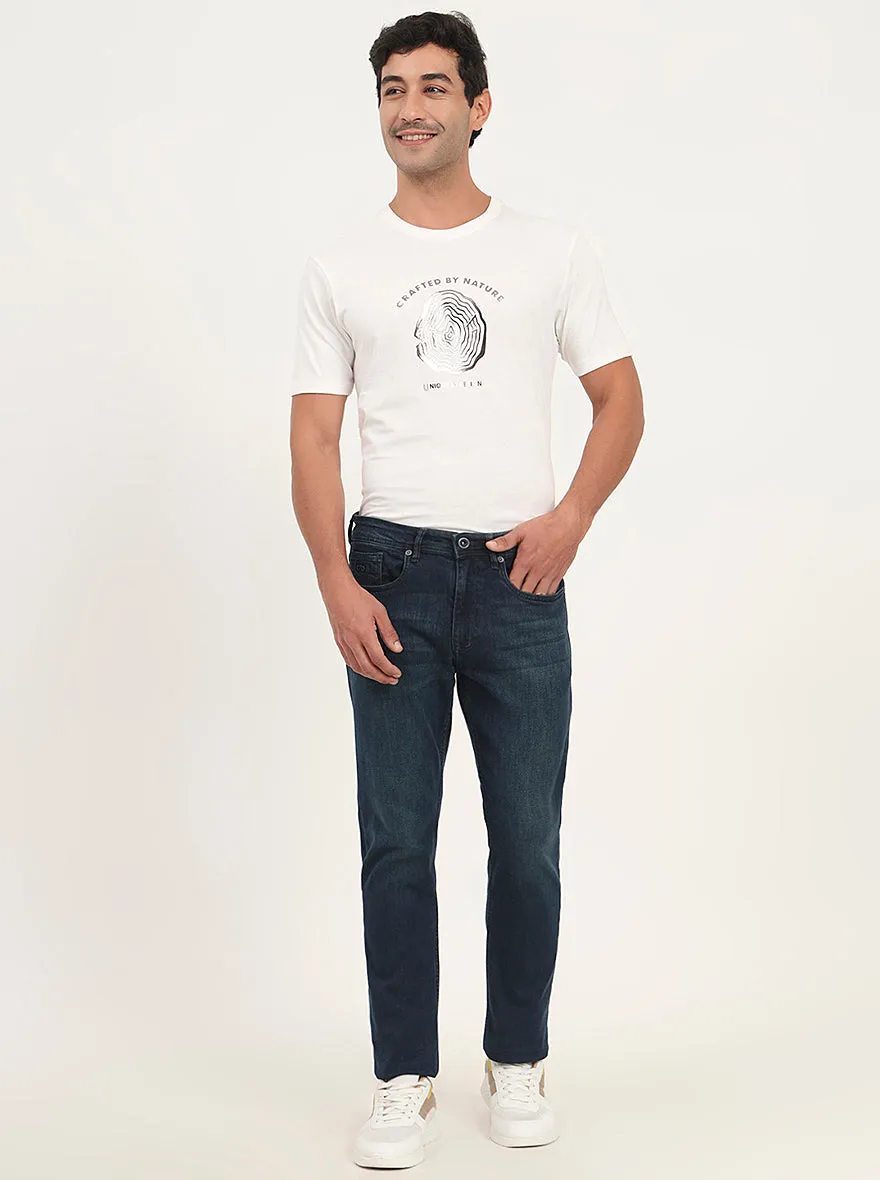 Petrol Blue Washed Straight Fit Jeans | JadeBlue