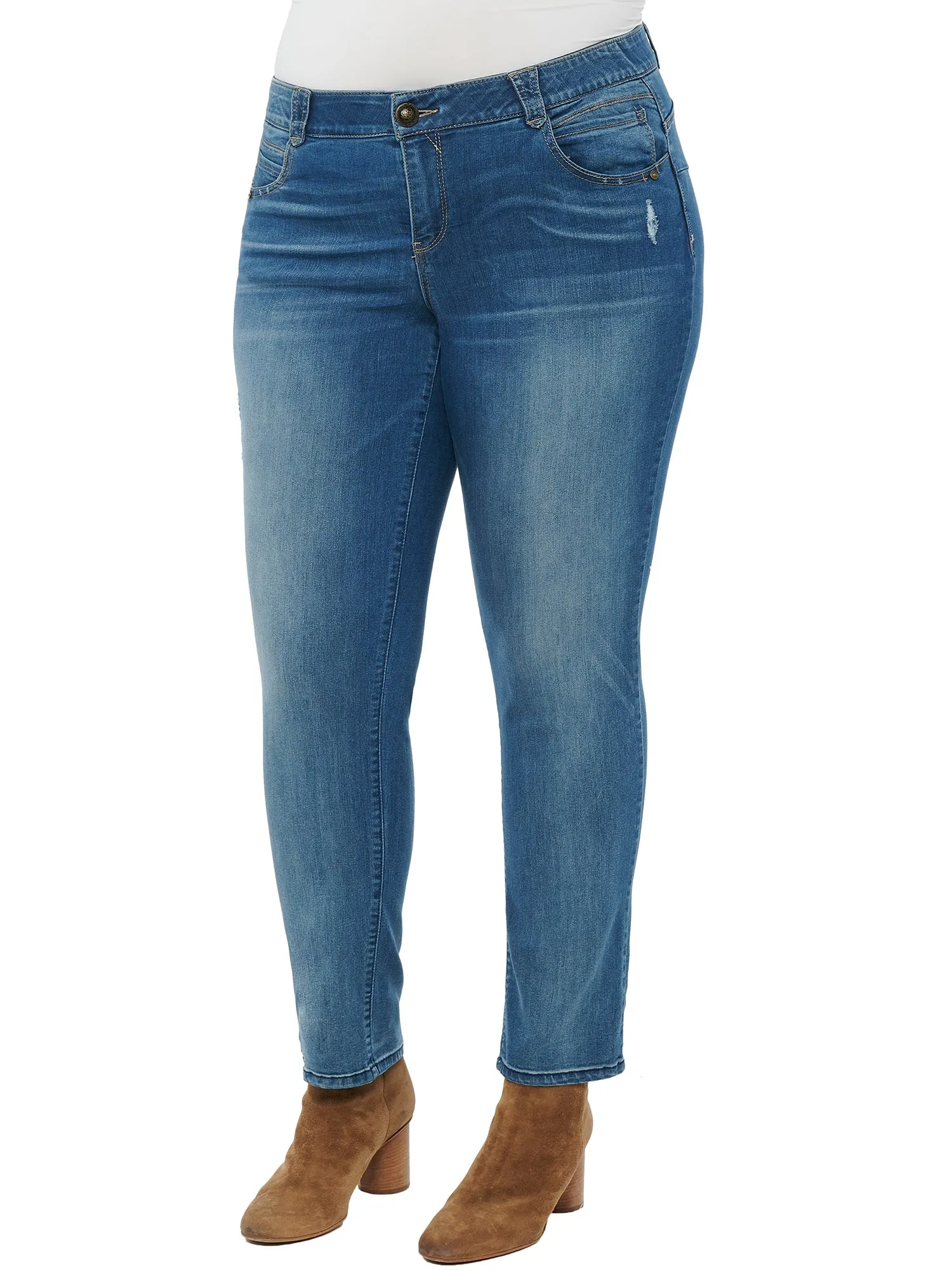 "Ab"solution® Blue Straight Leg with Destruction Plus Jeans