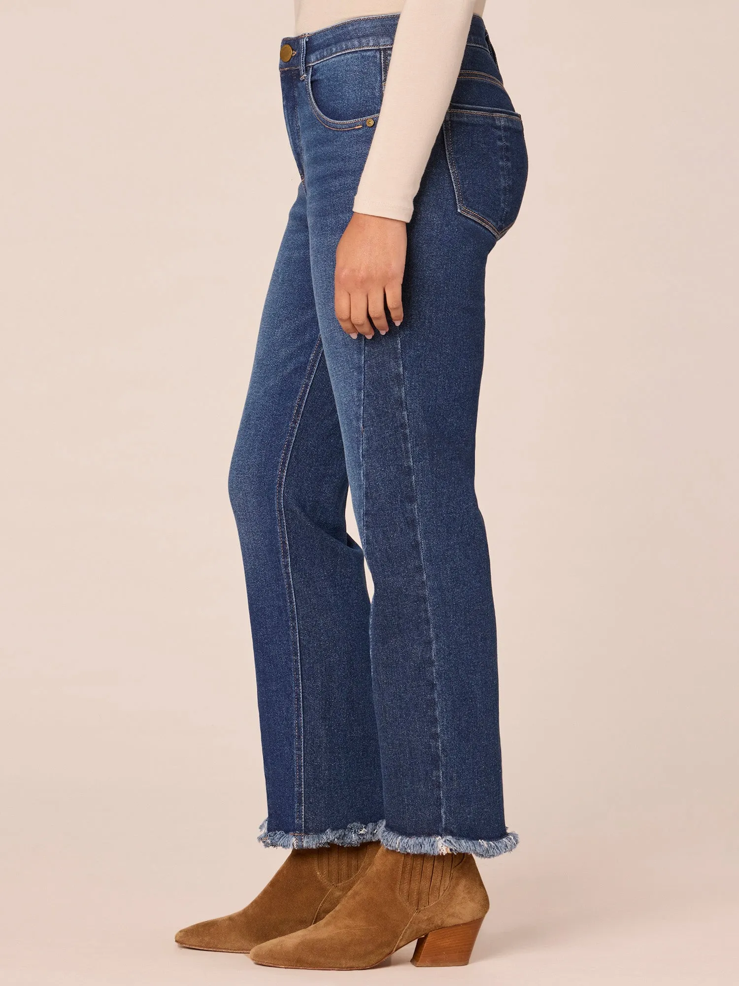 "Ab"solution High Rise Ankle Straight Leg Petite Jeans with Splicing