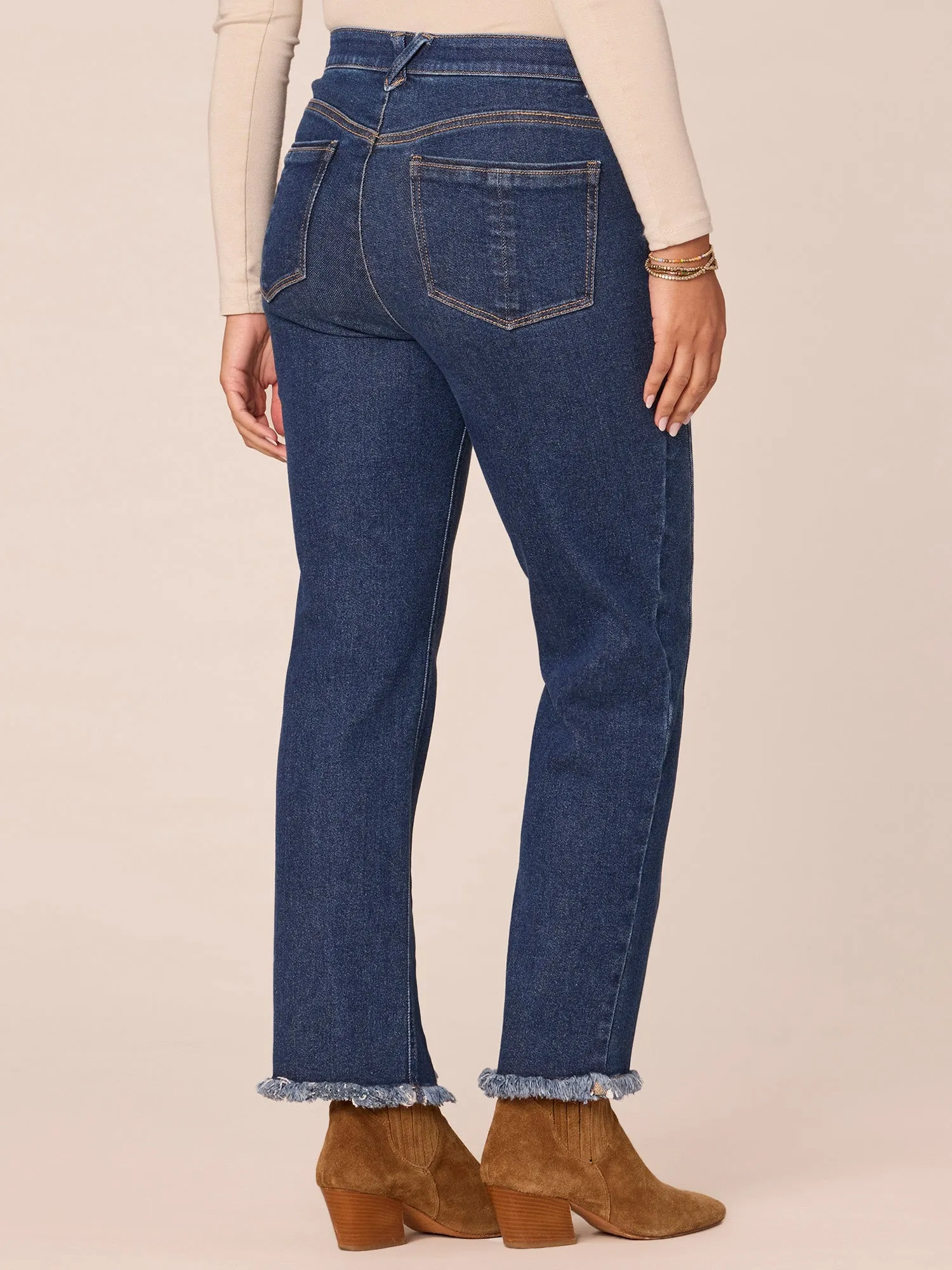 "Ab"solution High Rise Ankle Straight Leg Petite Jeans with Splicing