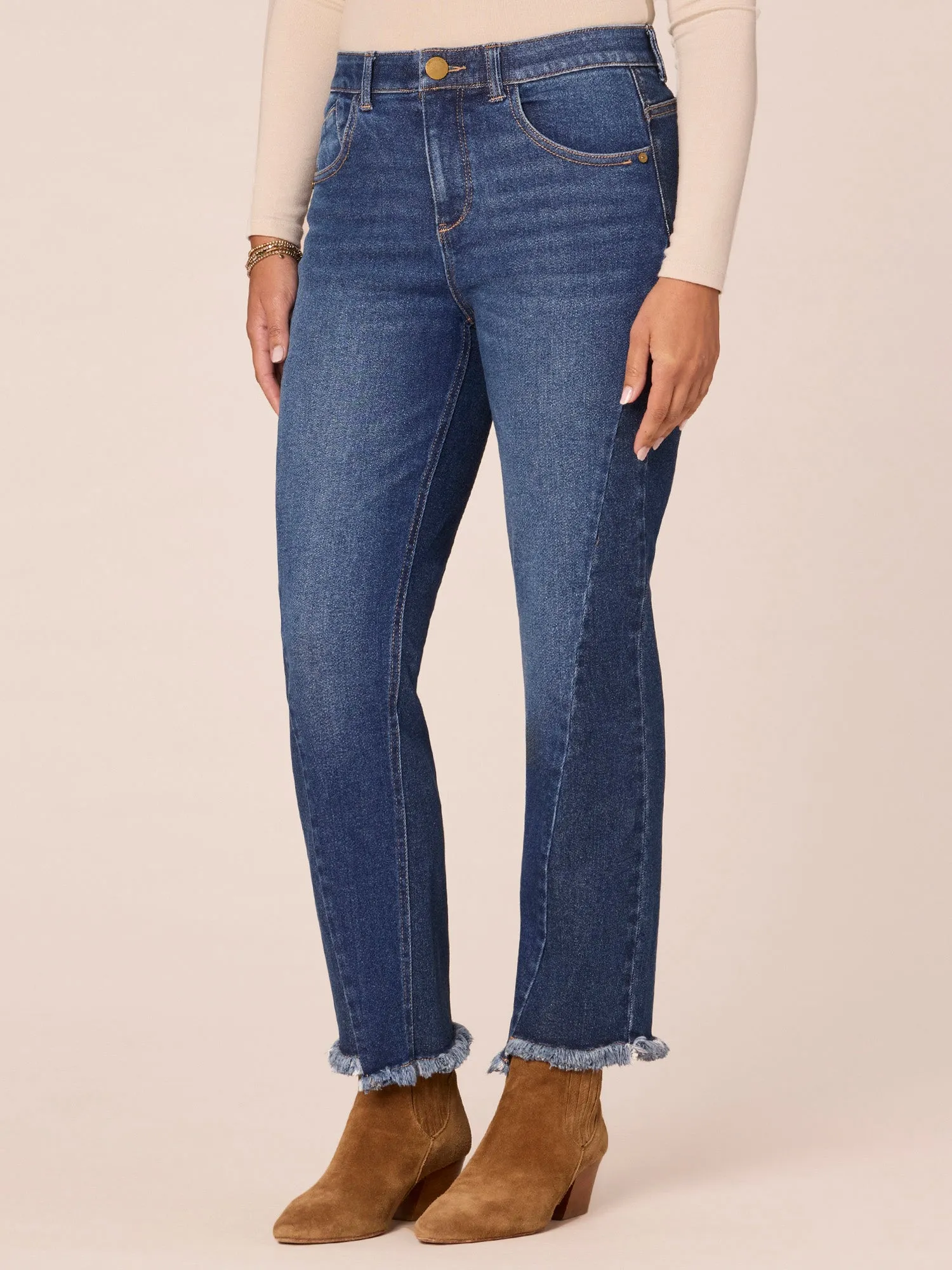 "Ab"solution High Rise Ankle Straight Leg Petite Jeans with Splicing