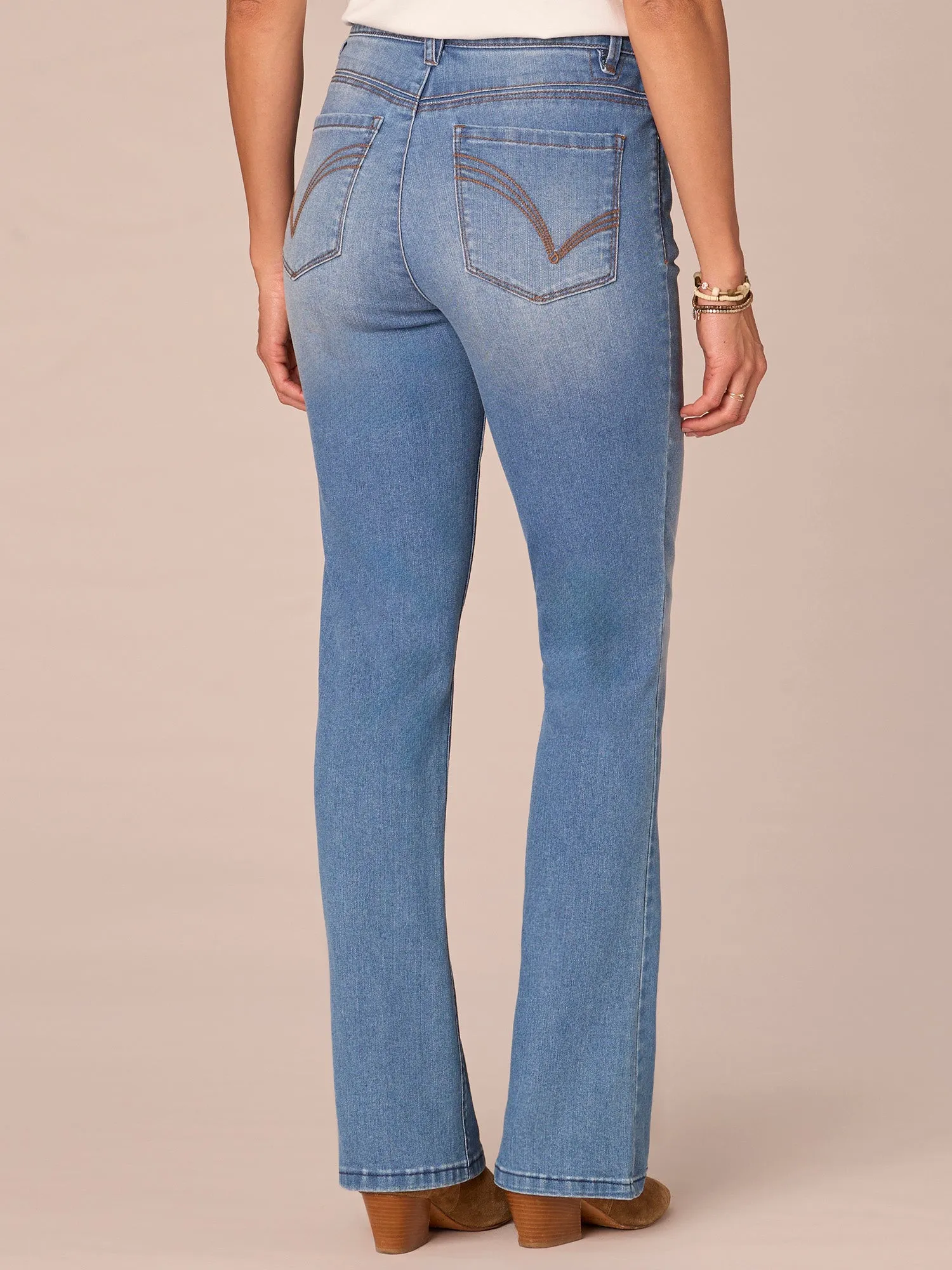 "Ab"solution High Rise Cascading D Pocket Itty Bitty Boot Petite Jeans