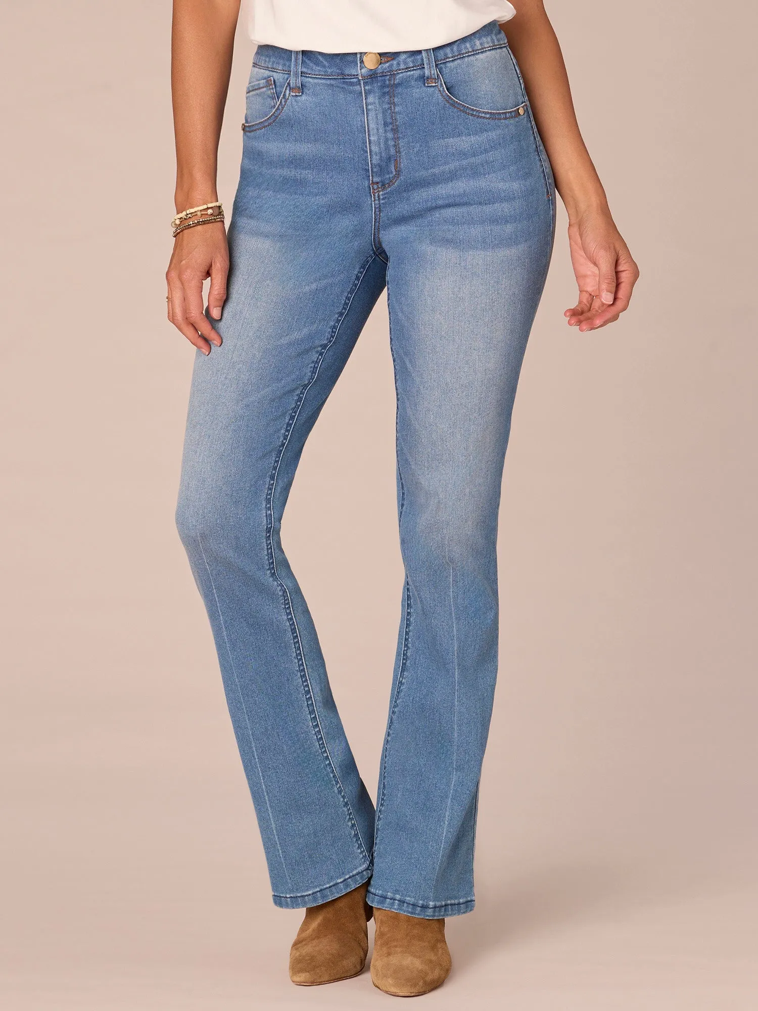 "Ab"solution High Rise Cascading D Pocket Itty Bitty Boot Petite Jeans