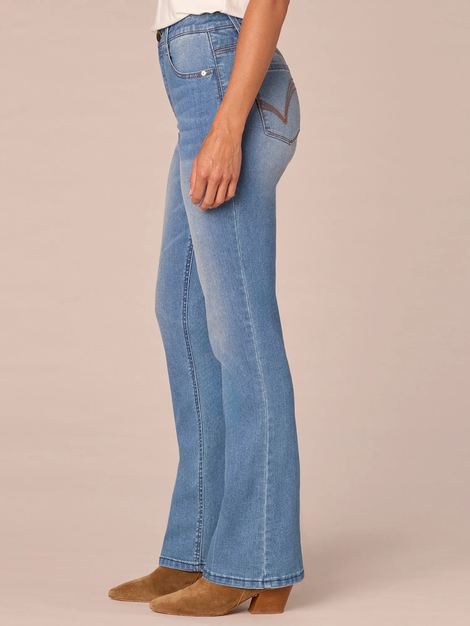 "Ab"solution High Rise Cascading D Pocket Itty Bitty Boot Petite Jeans