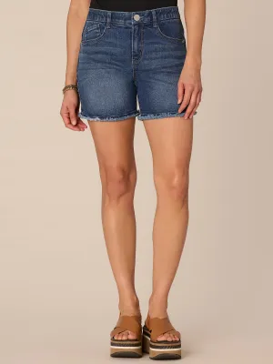 "Ab"solution High Rise Cascading "D" Pocket Clean Fray Hem Shorts