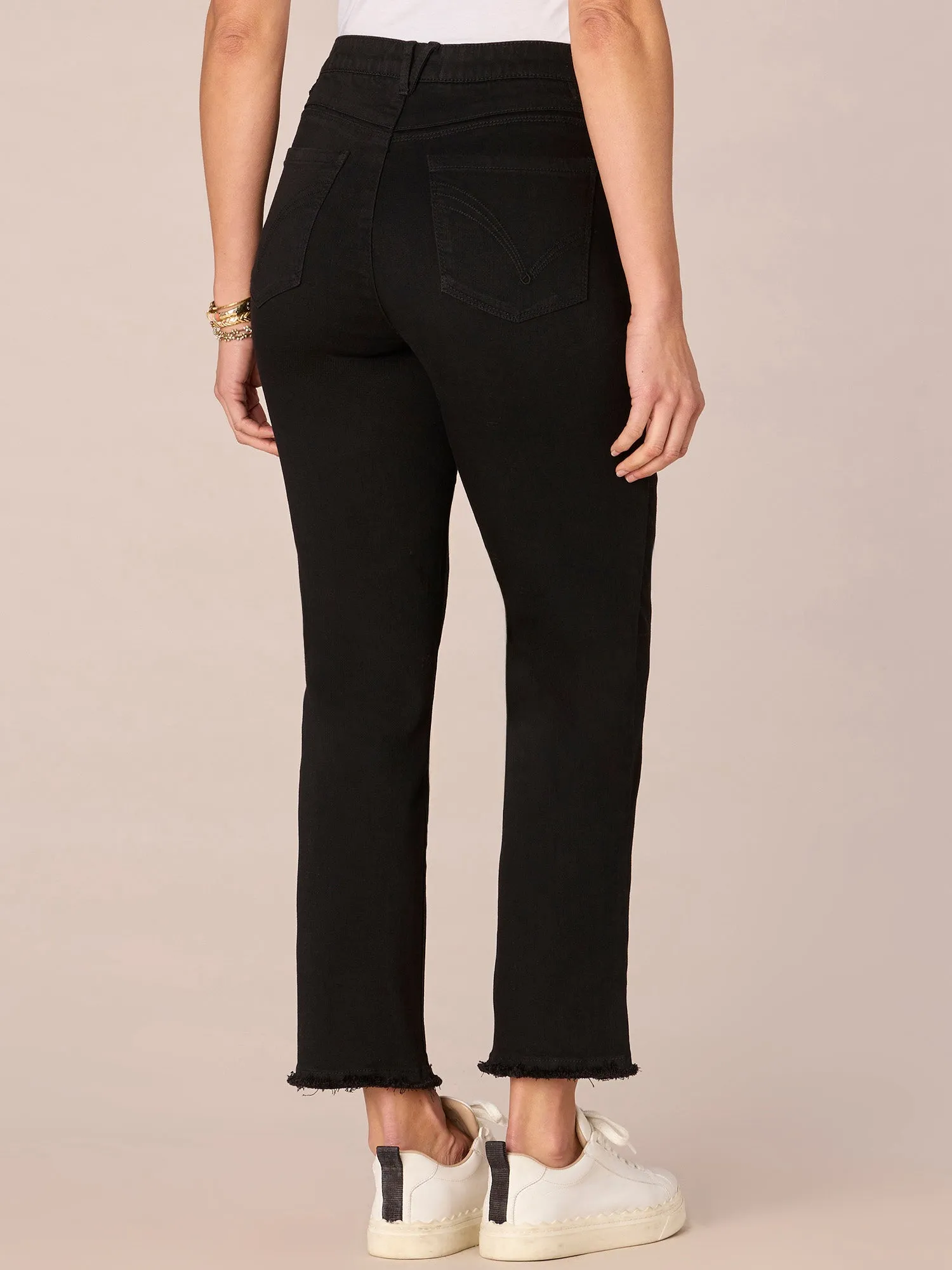 "Ab"solution High Rise Cascading "D" Pocket Slim Straight Jeans