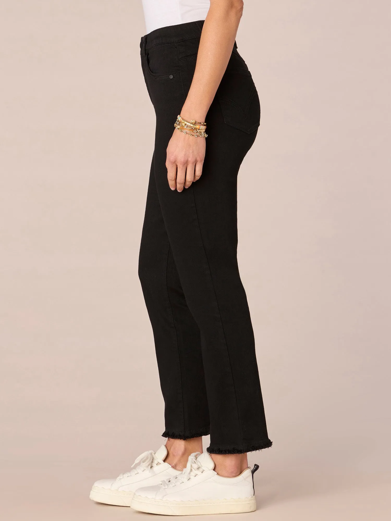 "Ab"solution High Rise Cascading "D" Pocket Slim Straight Jeans