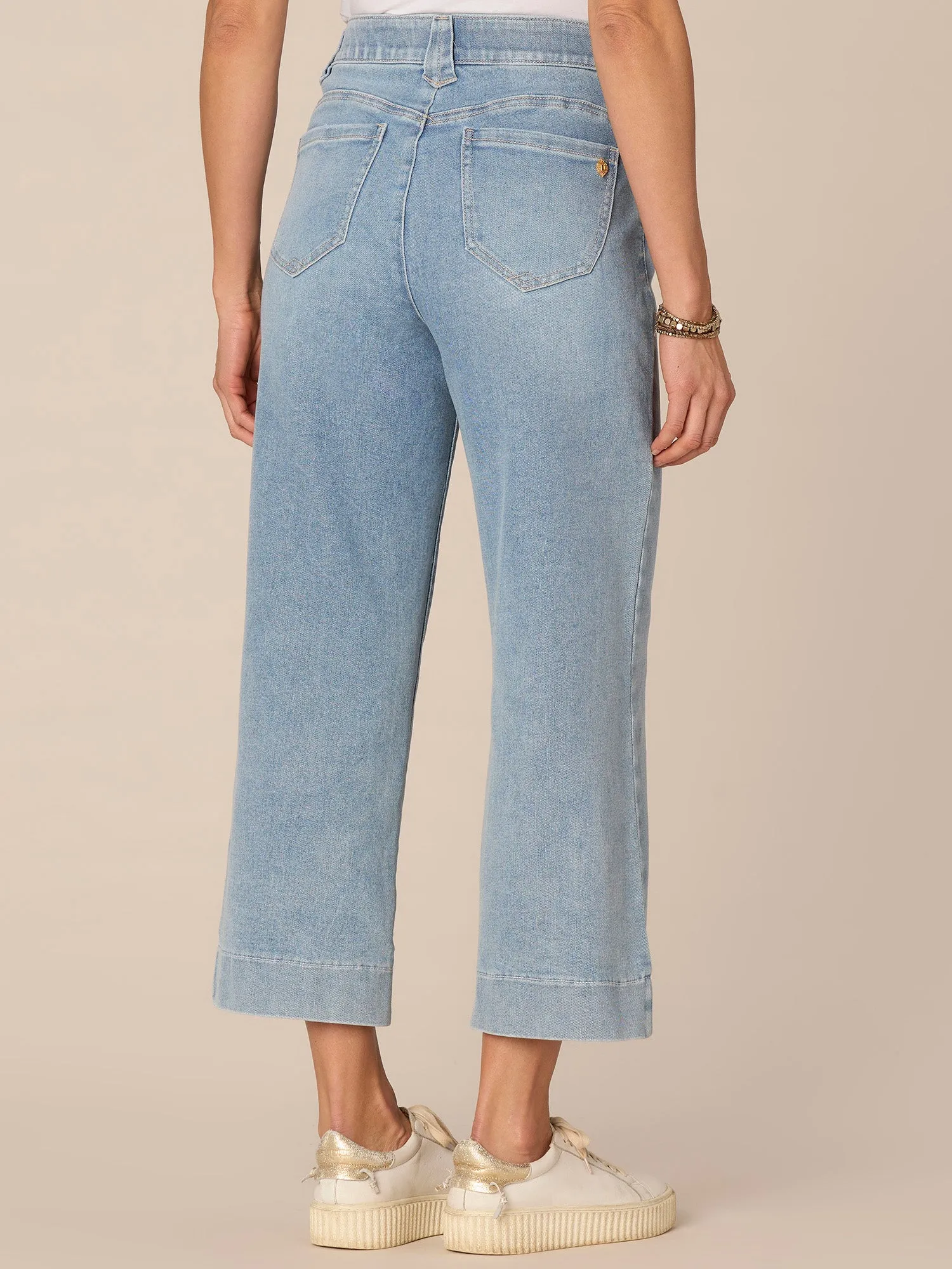 "Ab"solution High Rise Cropped Wide Leg Jeans with Whiskering