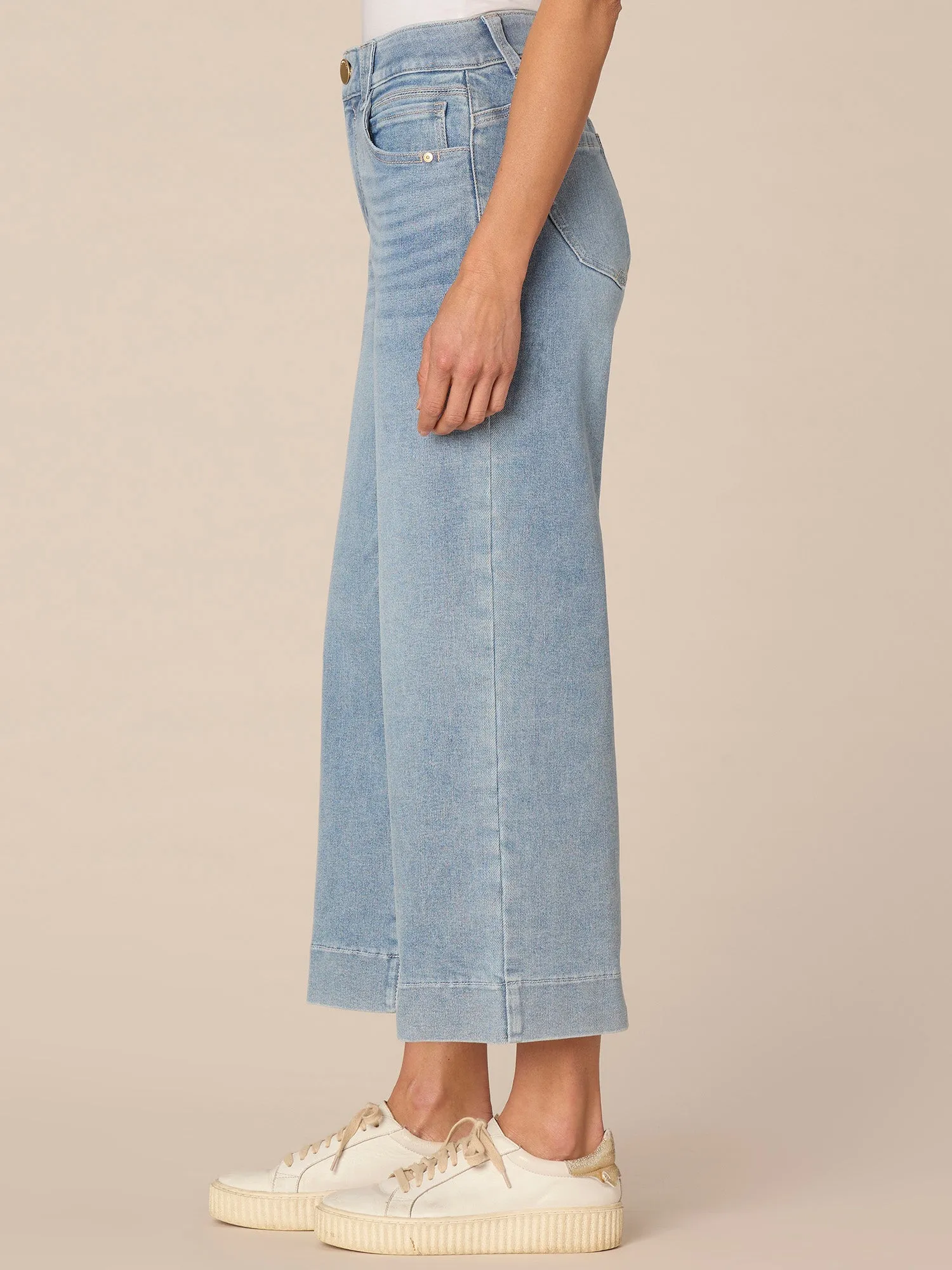 "Ab"solution High Rise Cropped Wide Leg Jeans with Whiskering