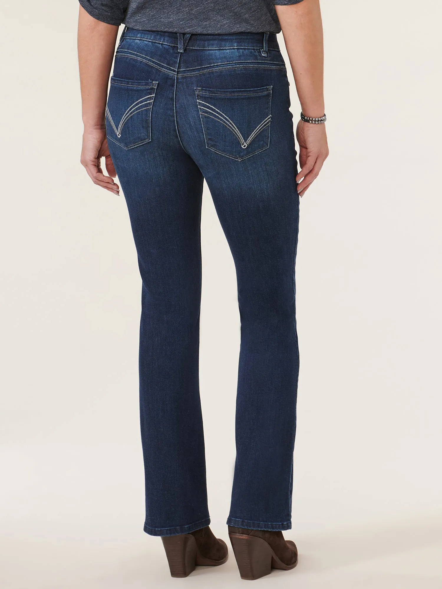 "Ab"solution® High Rise Embroidered Indigo Itty Bitty Boot Jean