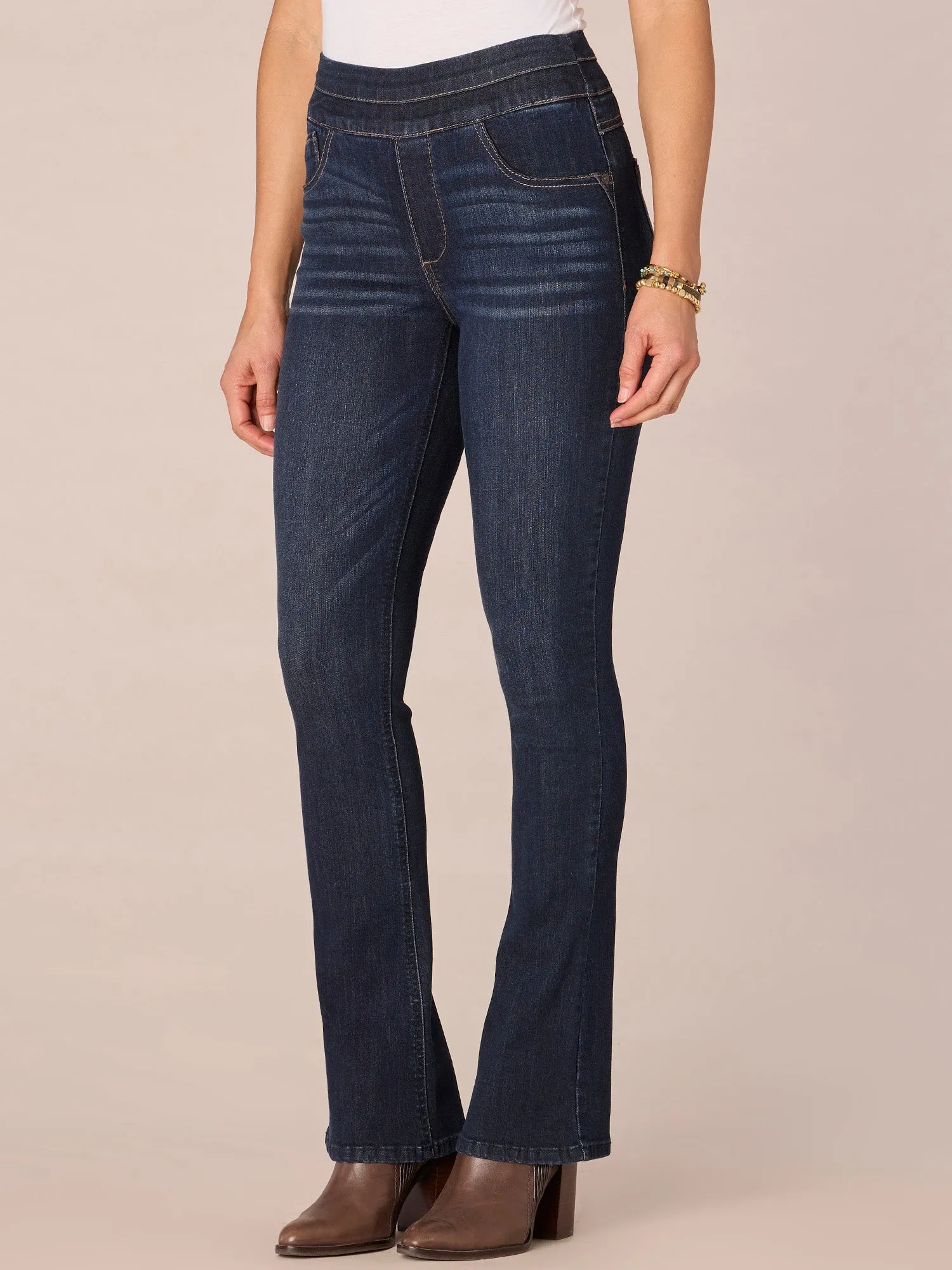 "Ab"solution High Rise Pull On Itty Bitty Boot Glider Petite Jeans