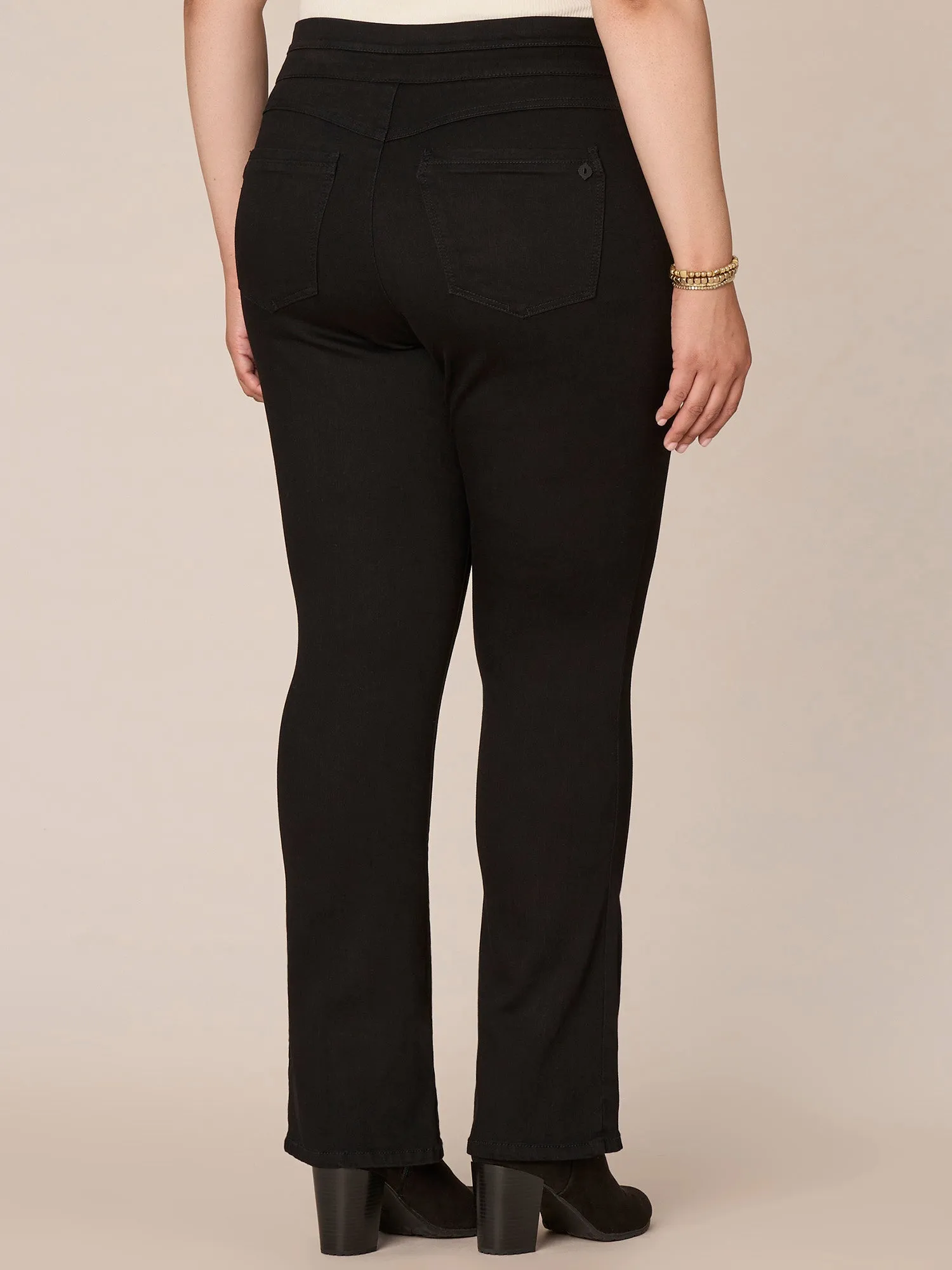 "Ab"solution High Rise Pull On Itty Bitty Boot Glider Plus Size Jeans