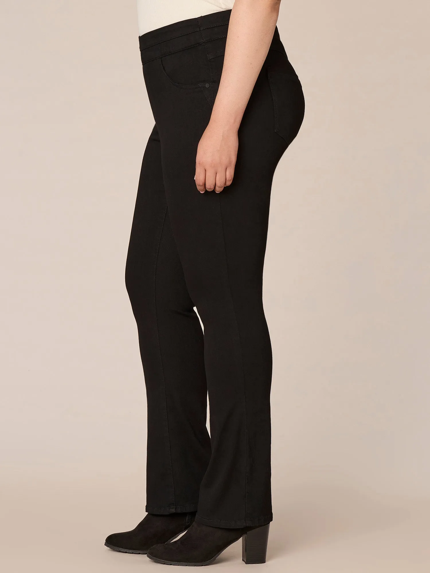 "Ab"solution High Rise Pull On Itty Bitty Boot Glider Plus Size Jeans