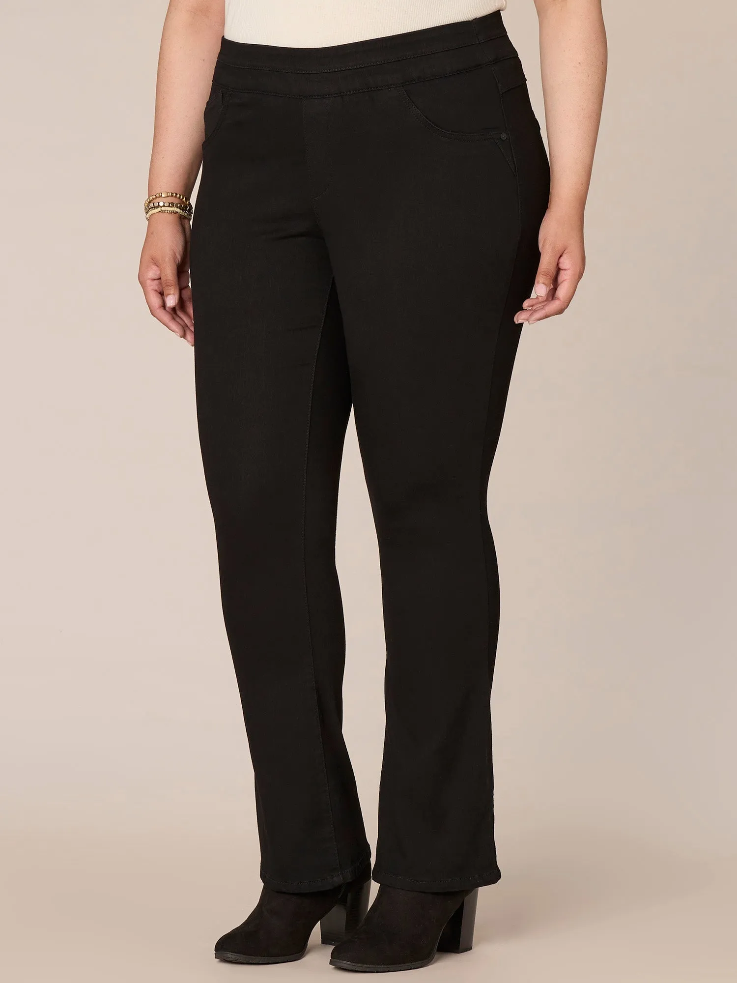 "Ab"solution High Rise Pull On Itty Bitty Boot Glider Plus Size Jeans
