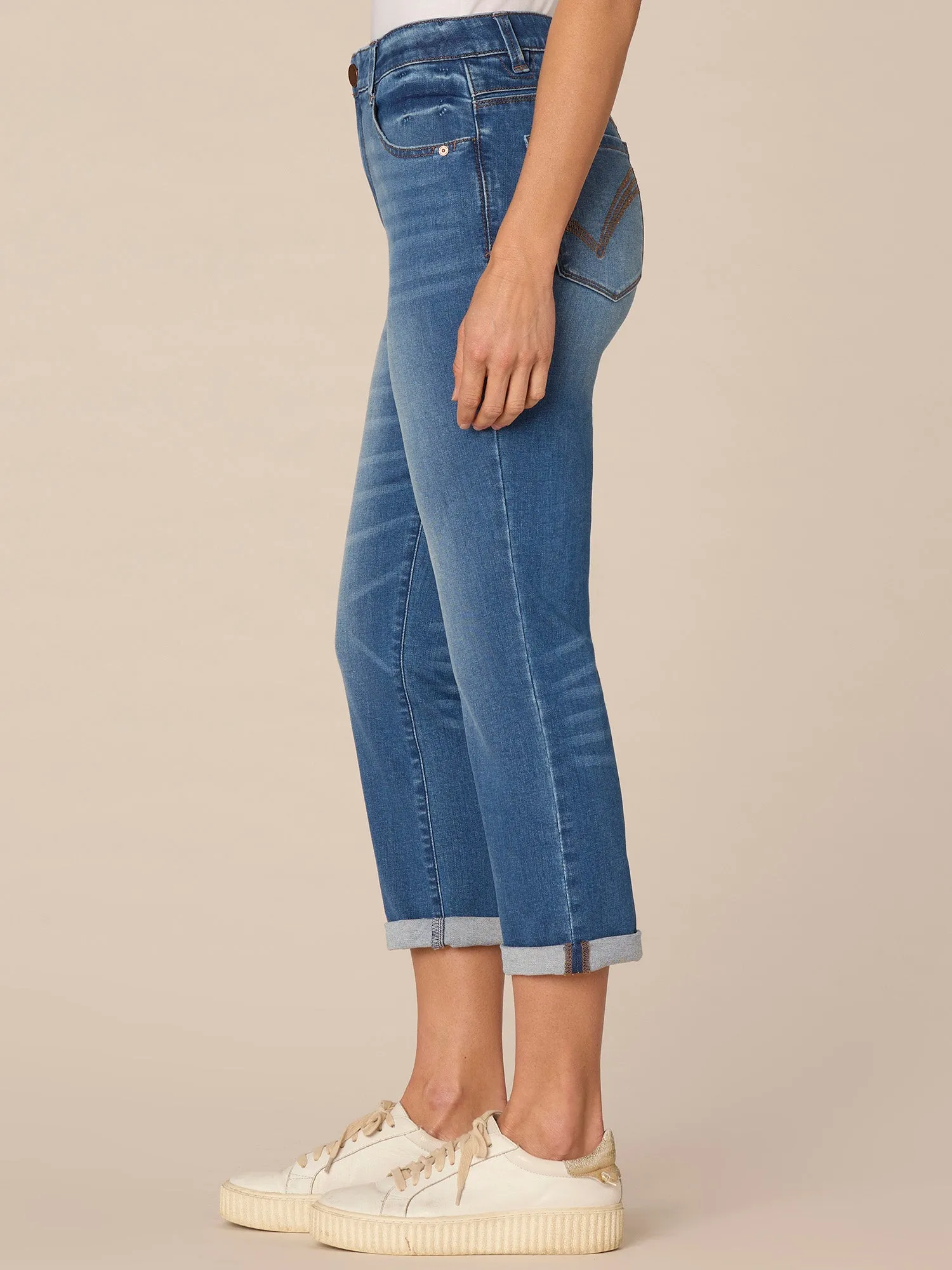 "Ab"solution High Rise Rope Cascading "D" Pocket Modern Capri Jeans